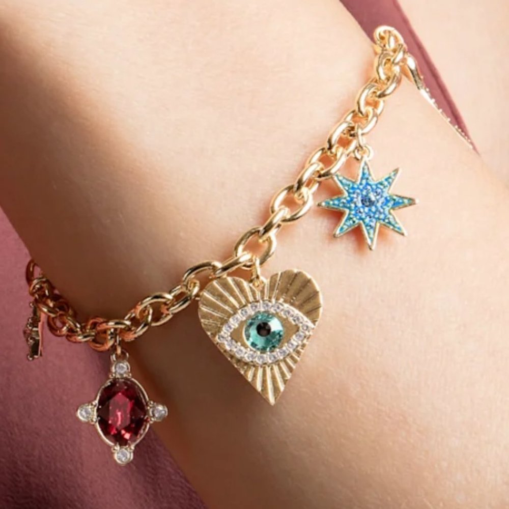 SWAROVSKI "LUCKY GODDESS" CHARMS BRACELET 6/24" - Picture 3 of 8
